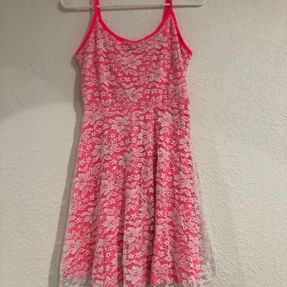 Floral Lace Hot Pink Skater Dress